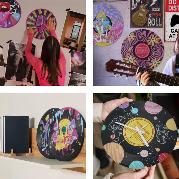 Hippie Vinyl Records Decor Set Of 4 - Indie Kawaii Records Wall Decor For Kids🌷 - Picture 5 of 6